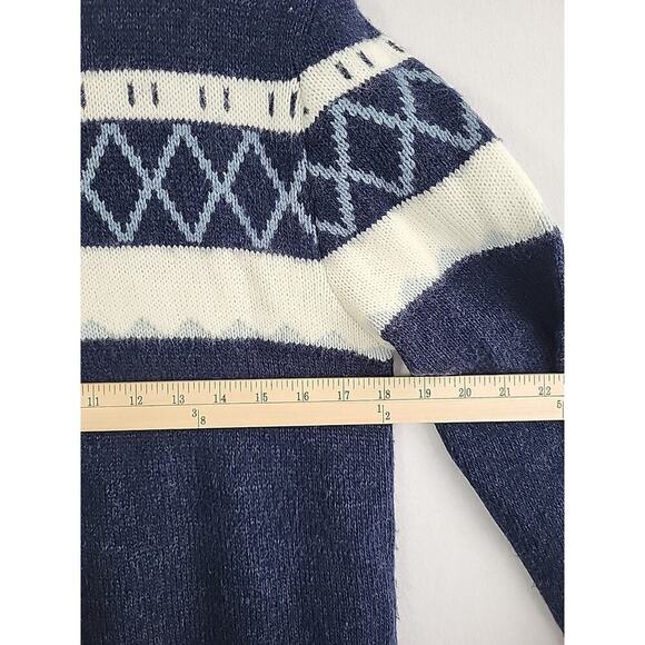 VTG Ocean Pacific OP Sweater Women M Navy White Fair Isle Knit USA Made 90s Surf - Picture 7 of 9